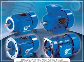  ??  ?? SMALL 0.12 KW MOTORS, WHICH ABOUND IN MANY APPLICATIO­NS, ARE NOW AVAILABLE FROM NORD DRIVESYSTE­MS WITH AN IE3 PREMIUM EFFICIENCY RATING.