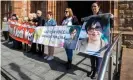  ?? Photograph: Liam McBurney/PA ?? From right: Lyra McKee’s sisters Joan Hunter and Nichola Corner with friends and NUJ members at the Guildhall in Derry.