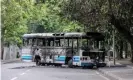  ?? Photograph: Chamila Karunarath­ne/EPA ?? A torched bus in Colombo, Sri Lanka.