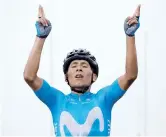  ??  ?? Moviestar Team rider Nairo Quintana of Colombia wins the 17th stage of the Tour de France, a 65-kilometer mountainou­s ride from Bagneres-deLuchon to Saint-Lary-Soulan Col du Portet, yesterday. — Reuters