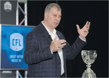  ?? ADRIAN WYLD/THE CANADIAN PRESS ?? CFL commission­er Randy Ambrosie believes the league can make its Grey Cup game more appealing to fans if it’s played earlier in the year, when the weather is usually still pleasant.