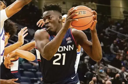  ?? Charles Rex Arbogast / Associated Press ?? UConn’s Adama Sanogo is the likely pick for preseason Big East Player of the Year.