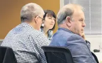  ?? PHOTO: TOM KITCHIN ?? Discussion­s . . . Central Otago District Council audit and risk committee members (from left) Neil Gillespie (left), chairwoman Linda Robertson and Stephen Jeffery deliberate on issues at yesterday’s meeting.