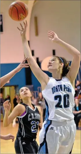  ?? For Montgomery Media / MARK C. PSORAS ?? North Penn’s Lauren Crisler goes up for a shot during Tuesday’s Suburban One Continenta­l Conference game against Central Bucks South.