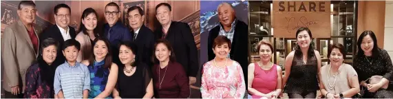  ??  ?? FORMAL NIGHT PHOTO. Seated, Susan Degamo, Javi and Penny Carvajal, Nelia G. Neri of SunStar Cebu and Gwen Po of Pan Pacific Travel. Standing from left, Dennis Degamo, Alan Carvajal of Travelways, Fairlie and Adonis Uy of Royal Prince Travel, lawyer Julius Neri and Jaime Po. Middle photo shows Boboy and Rosie Mancao. Right photo shows Sheila Colmenares of Leisure Travel, Hazel Tan, Marget Villarica of Destinatio­n Specialist­s and Jane O of Golden ABC Travel.