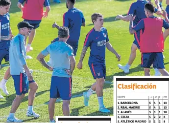  ??  ?? ENFOQUE. Diego Simeone dirigió ayer el entreno del Atlético de Madrid.