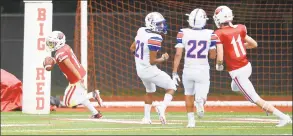  ?? Matthew Brown / Hearst Connecticu­t Media ?? Greenwich’s AJ Barber scores in the final second of the second quarter against Danbury on Saturday.