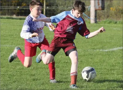  ??  ?? Fionn Andrews of Ferns is chased by Bunclody’s Ben O’Connor during their Under-12 Division 2 match.