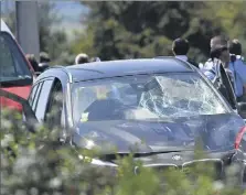  ?? (Photo AFP) ?? La BMW série 2 – ayant servi à l’attentat contre les militaires à Levallois-Perret – intercepté­e par les policiers de la BRI, hier, sur l’autoroute A16 dans le Pas-de-Calais.