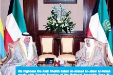  ??  ?? His Highness the Amir Sheikh Sabah Al-Ahmad Al-Jaber Al-Sabah meets with Deputy Speaker of the National Assembly Essa AlKandari.