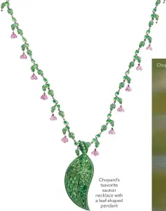  ??  ?? Chopard’s tsavorite sautoir necklace with a leaf-shaped
pendant