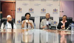  ?? PICTURE: ITUMELENG ENGLISH ?? TOWNSHIP DEVELOPMEN­T: Roads and Transport MEC Ismail Vadi, MEC of Infrastruc­ture Developmen­t Nandi Mayathula-Khoza, MEC for Economic Developmen­t Lebogang Maile and former National Energy Regulator chief executive Phindile Nzimande-Baleni pictured...