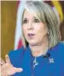  ?? POOL PHOTO BY EDDIE MOORE ALBUQUERQU­E JOURNAL ?? Gov. Michelle Lujan Grisham said Thursday she will direct the state Higher Education Department to approach the regents of New Mexico’s colleges and universiti­es and ask them to delay the fall sports season.