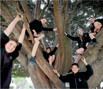  ?? PHOTO: MURRAY WILSON/FAIRFAX NZ ?? Ross Intermedia­te School pupils set up a Givealittl­e page to raise money for those who can’t afford to go on the school’s camp. Clockwise from left, Cam Woolley, Sarah Hyde, Ethan Robinson, Naomi Bell, Emily Rae and Jalen Blake- Kaiwai.