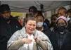  ?? JEFF WHEELER/STAR TRIBUNE ?? Daunte Wright’s mother, Katie, eulogizes her son during a vigil Monday with hundreds of people joining his family at the location where he was killed.