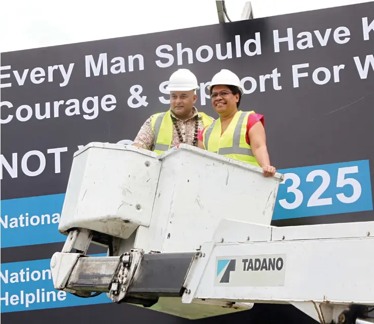  ?? Photo: Vilimoni Vaganalau ?? Minister for Women,Children and Poverty Alleviatio­n Mereseini Vuniwaqa and media personalit­y Ajay Amrit during the launch of the “Man Up Fiji” campaign promoting male advocacy for the eliminatio­n of violence against women and children on October 4, 2017.