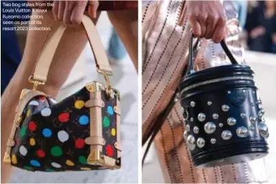  ?? ?? Two bag styles from the Louis Vuitton X Yayoi Kusama collection, seen as part of its resort 2023 collection.