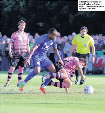  ??  ?? > Loic Damour made his Cardiff debut in Friday night’s pre-season friendly against Taff ’s Well