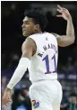  ?? BRYNN ANDERSON — AP ?? Kansas guard Remy Martin celebrates after scoring against Villanova during Saturday's first half.