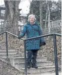  ?? SHAWN MICALLEF ?? Former councillor Sarah Doucette stands on the Souster Steps, one of the many public staircases in Swansea.