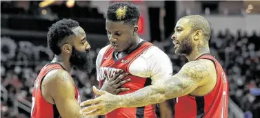  ?? Jon Shapley / Staff photograph­er ?? The Lakers and ex-Rocket Dwight Howard, top left, and LeBron James, top right, come to town Saturday. James Harden, Clint Capela and P.J. Tucker should have their hands full with L.A.’s large cast of characters.