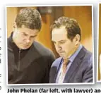  ??  ?? John Phelan (far left, with lawyer) and Donata Rea (right), two of four people accused of trying to scam city’s Build It Back program for Sandy repairs, intended for people’s primary residences.