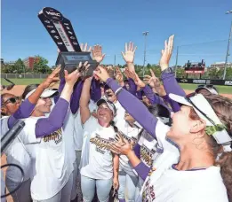  ?? PROVIDED BY DAVID KADLUBOWSK­I ?? Grand Canyon won its third consecutiv­e WAC Tournament softball title with a 9-2 victory over California Baptist on Saturday.