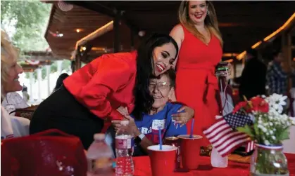  ?? Photograph: Veronica Cardenas/Reuters ?? Mayra Flores, the victorious Republican candidate, is greeted by a woman during her watch party in San Benito, Texas, on Tuesday.