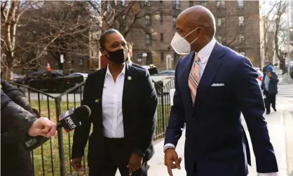  ?? Photograph: Andrew Kelly/Reuters ?? The incoming mayor, Eric Adams, right, and with Keechant Sewell, the incoming NYPD commission­er.