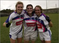  ??  ?? Meadhbh Deeney, Elaina Fusciardi and Katie Lawless celebrate after Éire Óg defeated An Tochar in the Junior county final on Saturday.