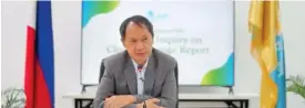  ?? ?? Atty. Roberto Eugenio Cadiz, former Commission on Human Rights (CHR) commission­er, presented the National Inquiry on Climate Change (NICC) Report last May 6. The report elaborates on the duty of States and the responsibi­lities of private enterprise­s in addressing climate change and its impacts on human rights.