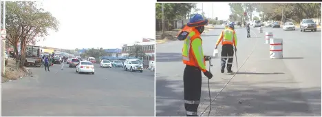  ?? ?? Motorists have a feel of the recently rehabilita­ted Seke road
Men working on carriagewa­y markings along the recently rehabilita­ted Seke road