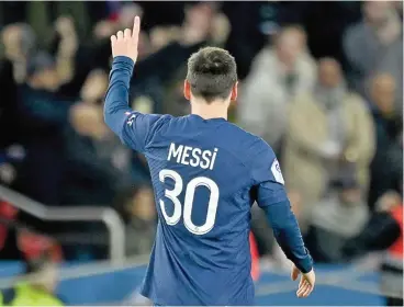  ?? (AFP) ?? Paris Saint-germain's Lionel Messi celebrates after scoring against Toulouse in their French Ligue 1 match in Paris on Saturday