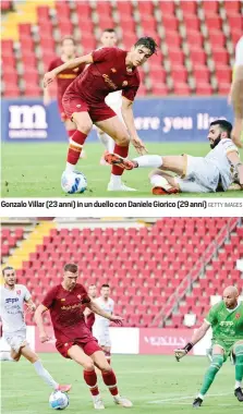  ?? GETTY IMAGES GETTY IMAGES ?? Gonzalo Villar (23 anni) in un duello con Daniele Giorico (29 anni)
Edin Dzeko, 35 anni, in un’azione di attacco della Roma