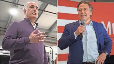  ?? GETTY IMAGES FILE PHOTOS ?? Incumbent Democratic U.S. Sen. Bob Casey Jr., left, and Republican challenger David McCormick are engaged in a critical faceoff in Pennsylvan­ia that will help determine control of the U.S. Senate.