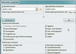  ??  ?? Rechts: Über den Dokumenten­vergleich bringen Sie Dokumente auf einen einheitlic­hen Stand.