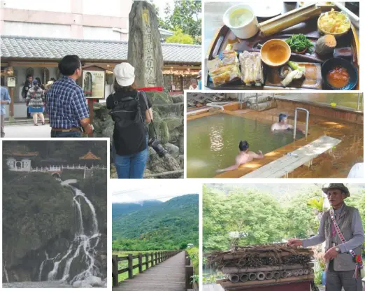  ??  ?? TAIWAN IT THAT WAY Clockwise from top left: Ching-hsiu’s healing stone; The aboriginal meal served at the Leader Village Taroko - sticky rice cooked in young bamboo, fern salad, chicken soup, steamed mushroom, seaweed salad, sweet potato, and rice...