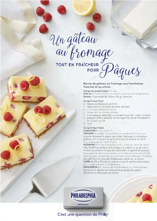 Barres De Gateau Au Fromage Aux Framboises Fraiches Et Au Citron Pressreader
