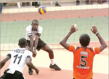  ?? PHOTO: FEMI ADEBESIN-KUTI. ?? Lagos and Ondo states battling for points during the volleyball event of the 2012 National Sports Festival. Nigerian Customs and Civil Defence won the men and women’s titles respective­ly at the just-concluded 2019 National Volleyball Premier League.