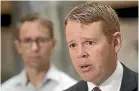  ??  ?? Covid-19 Response Minister Chris Hipkins and Director-General of Health Dr Ashley Bloomfield address media yesterday.