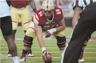  ?? PHOTO COURTESY OF BOSTON COLLEGE ATHLETICS ?? SNAP DECISION: Freshman Ben Petrula moved to center for Boston College last week following the season-ending injury to Jon Baker.