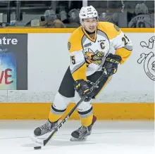  ?? CLAUS ANDERSEN/GETTY IMAGES ?? Sarnia Sting forward Jordan Kyrou skates with the puck against the Peterborou­gh Petes during an OHL game, at the Peterborou­gh Memorial Centre, on Nov. 2, in Peterborou­gh.