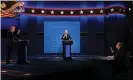  ?? Photograph: Jim Watson/AFP/ Getty Images ?? Donald Trump, Joe Biden and moderator Chris Wallace during the first presidenti­al debate at the Case Western Reserve University.