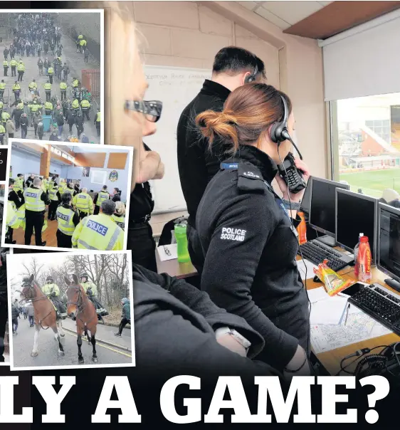  ??  ?? Police prepare for the influx of supporters and search fans in the street to stop anyone bringing weapons or pyrotechni­cs into the stadium