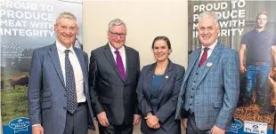  ?? Picture: Ian Jacobs. ?? QMS held a reception at the Scottish Parliament hosted by Peter Chapman MSP, left, seen with Rural Affairs Secretary Fergus Ewing and levy body chairwoman Kate Rowell and CEO Alan Clarke.