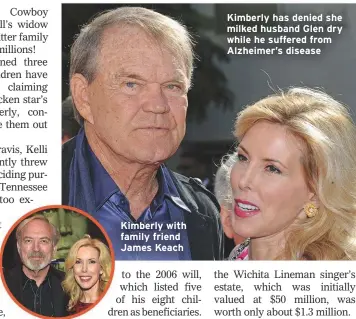  ??  ?? Kimberly with family friend James KeachKimbe­rly has denied she milked husband Glen dry while he suffered from Alzheimer’s disease