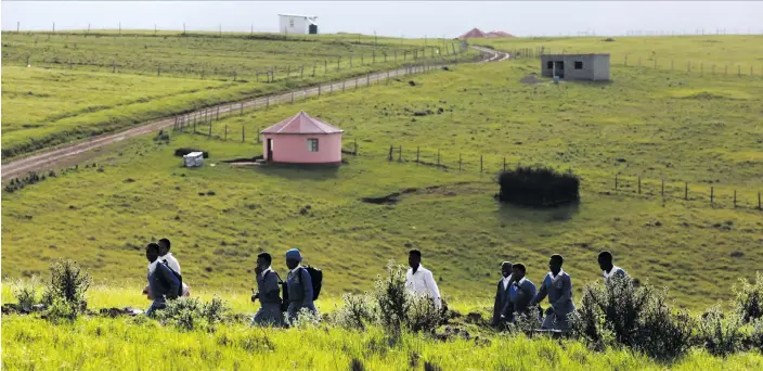  ?? Photo: Felix Dlangamand­la ?? Learners walk from Mpindweni village in the Eastern Cape to Mzoboshe Primary School, a distance of 6km, on the first day of school.