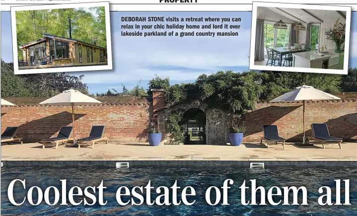  ??  ?? MASTER STROKE: Fritton Lake boasts a new heated swimming pool. Above, the wooden lodges afford plenty of space in a comfortabl­e and contempora­ry setting