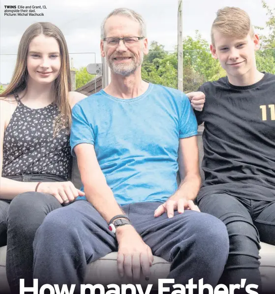  ??  ?? TWINS Ellie and Grant, 13, alongside their dad. Picture: Michal Wachucik mndscotlan­d.org.uk