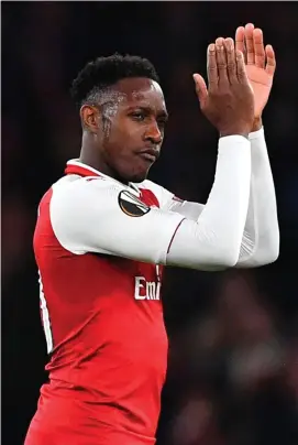  ??  ?? Danny Welbeck applauds the supporters after Arsenal’s victory over AC Milan at the Emirates Stadium